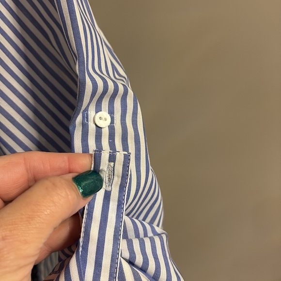 ZARA women’s relaxed fit striped 1/2 button down tunic blouse shirt open sides S - Picture 9 of 15